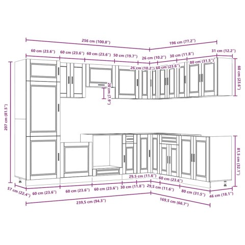 Zestaw szafek kuchennych, Porto, 14-częściowy, szary dąb sonoma