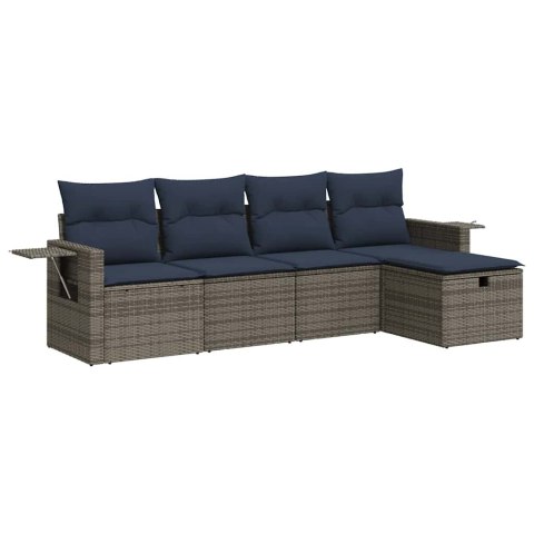 5-cz. zestaw wypoczynkowy do ogrodu, poduszki, szary rattan PE