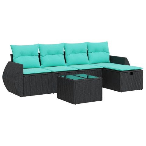 6-cz. zestaw mebli ogrodowych z poduszkami, czarny polirattan