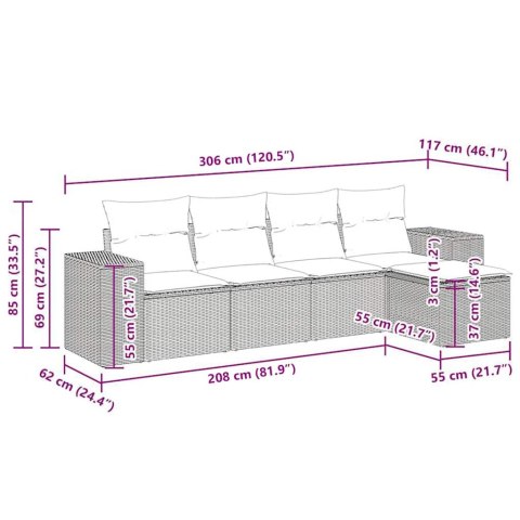 5-cz. zestaw wypoczynkowy do ogrodu, poduszki, czarny rattan PE