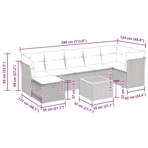 8-cz. zestaw mebli ogrodowych z poduszkami, szary, polirattan