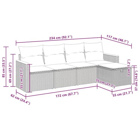 5-cz. zestaw mebli ogrodowych z poduszkami, beżowy, polirattan