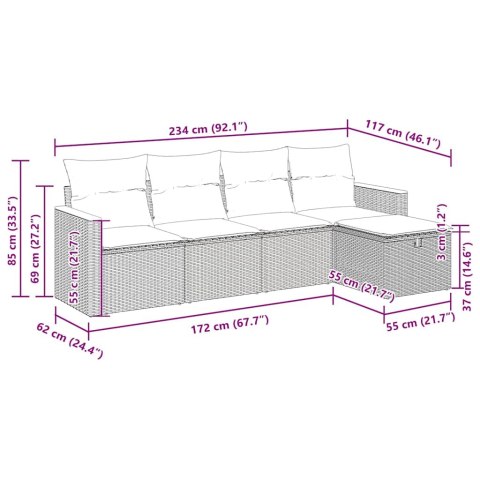 5-cz. zestaw wypoczynkowy do ogrodu, poduszki, czarny rattan PE