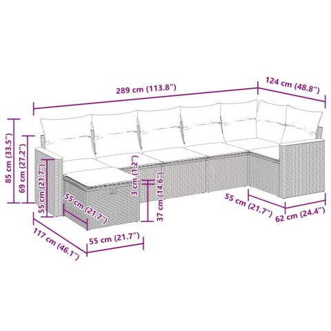 7-cz. zestaw wypoczynkowy do ogrodu, z poduszkami, szary