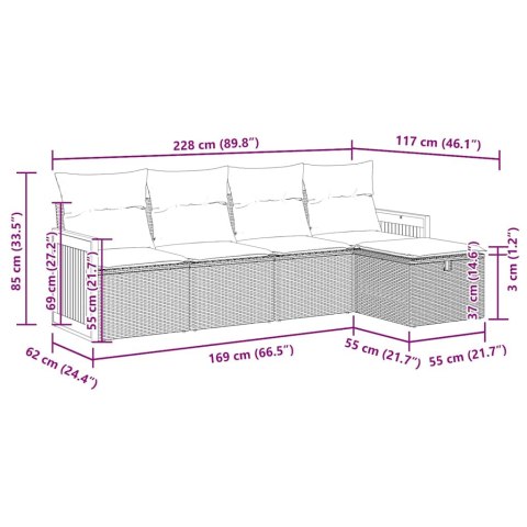 5-cz. zestaw wypoczynkowy do ogrodu, poduszki, czarny rattan PE