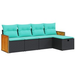 5-cz. zestaw wypoczynkowy do ogrodu, poduszki, czarny rattan PE