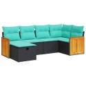 6-cz. zestaw mebli ogrodowych z poduszkami, czarny polirattan