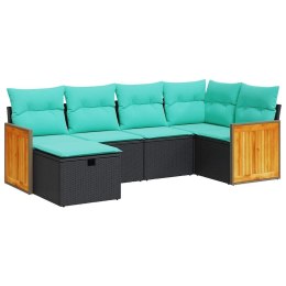 6-cz. zestaw mebli ogrodowych z poduszkami, czarny polirattan