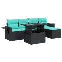 6-cz. zestaw mebli z poduszkami, czarny, polirattan i akacja