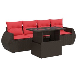 5-cz. zestaw mebli z poduszkami, brązowy, polirattan i akacja