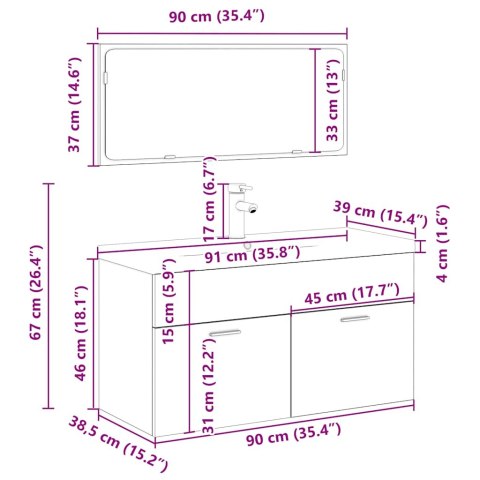 3-częściowy zestaw mebli łazienkowych, kolor starego drewna