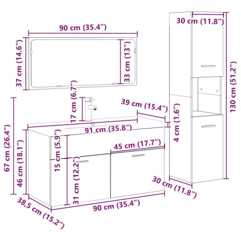 VidaXL 4-częściowy zestaw mebli łazienkowych, dąb artisan