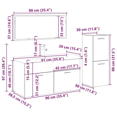 VidaXL 4-częściowy zestaw mebli łazienkowych, dąb artisan