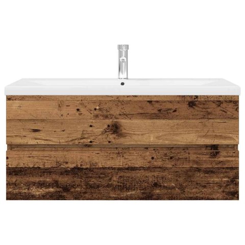 Szafka pod umywalkę z wbudowaną umywalką i baterią Stare drewno