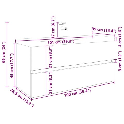 VidaXL Szafka pod umywalkę z wbudowaną umywalką i baterią dąb artisan