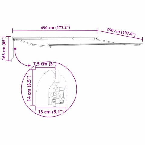 Markiza zwijana Czerwono-biały 450 × 350 cm tkanina