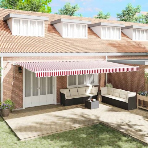 Markiza zwijana Czerwony i Biały 600 × 300 cm Tkanina i Metal