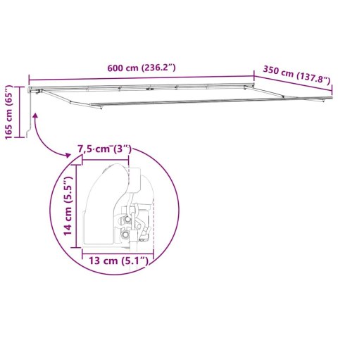 Markiza zwijana Wielokolorowe 600 × 350 cm tkanina