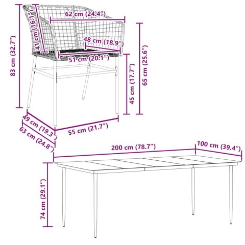 7-częściowy zestaw obiadowy do ogrodu, czarny, polirattan szkło