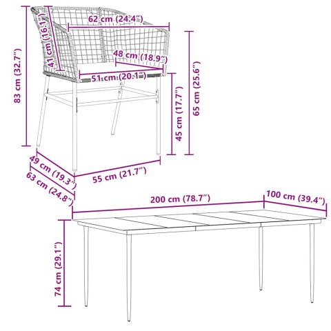 7-częściowy zestaw ogrodowy poduszkami czarny polirattan szkło