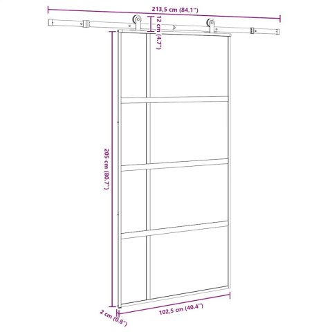 Drzwi przesuwne z osprzętem, 102,5x205 cm, szkło i aluminium