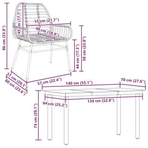 5-częściowy zestaw obiadowy do ogrodu, brązowy polirattan szkło