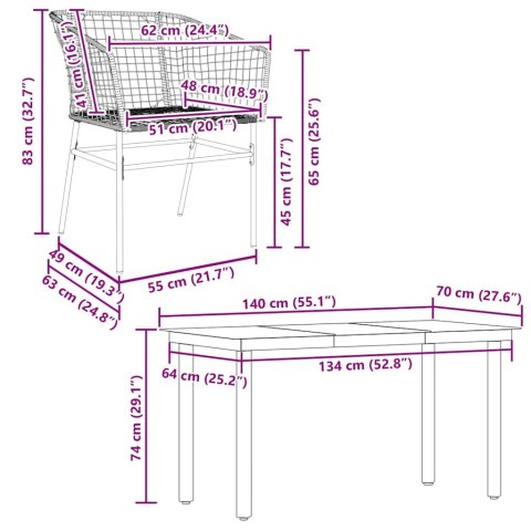 5-częściowy zestaw obiadowy do ogrodu, brązowy polirattan szkło