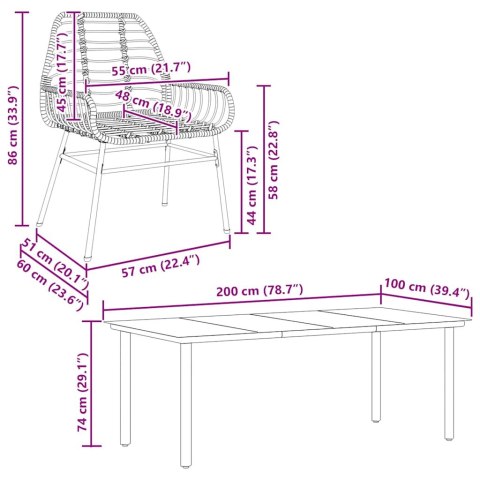 7-częściowy zestaw obiadowy do ogrodu, brązowy polirattan szkło