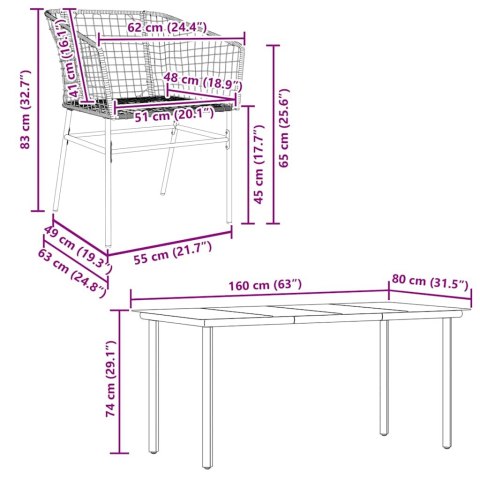 7-częściowy zestaw obiadowy do ogrodu, brązowy polirattan szkło