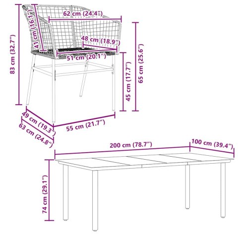 7-częściowy zestaw obiadowy do ogrodu, brązowy polirattan szkło
