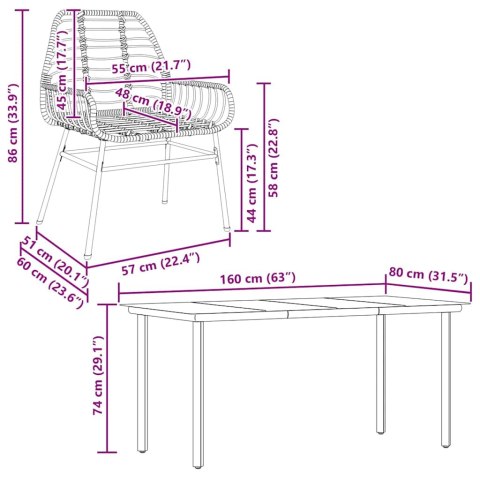 7-częściowy zestaw obiadowy do ogrodu, czarny, polirattan szkło