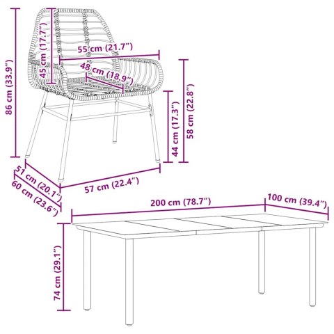 7-częściowy zestaw obiadowy do ogrodu, czarny, polirattan szkło