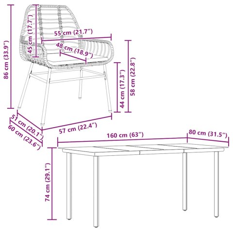 7-częściowy zestaw ogrodowy poduszkami czarny polirattan szkło