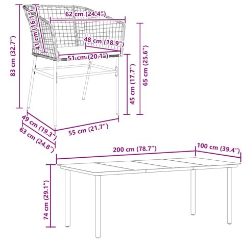 7-częściowy zestaw ogrodowy poduszkami czarny polirattan szkło