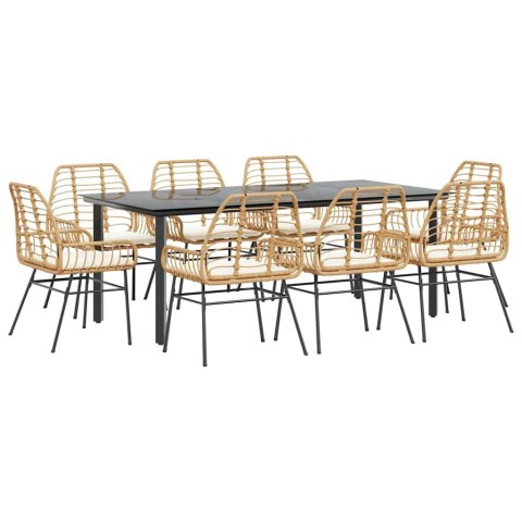 9-częściowy zestaw ogrodowy poduszkami brązowy polirattan szkło