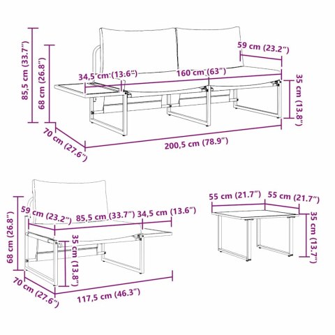 Zestaw do jadalni w ogrodzie 3 pcs Jasnoszary Stal