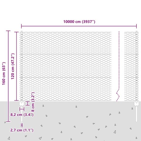 Płot i Słup Srebrny 1,2 x 100 m Stal