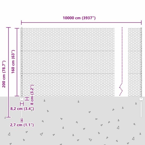 Płot i Słup Srebrny 1,6 x 100 m Stal
