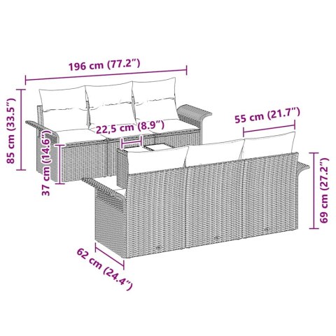 Zestaw Sof na Ogród z poduszką 7 pcs Brązowy polirattan
