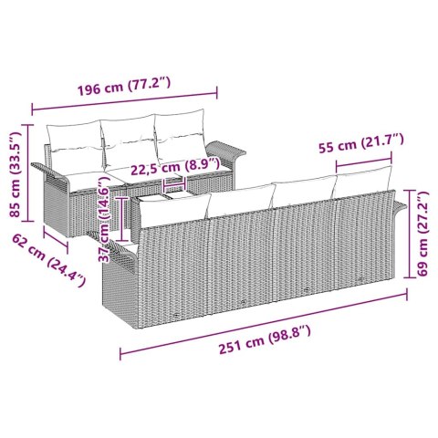 Zestaw Sof na Ogród z poduszką 8 pcs Beżowy polirattan