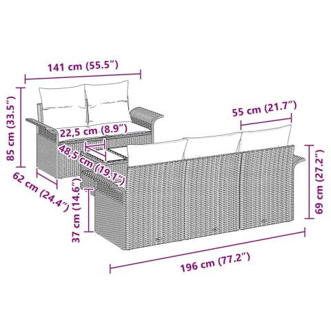 Zestaw Sof z poduszką 6 pcs Beżowy polirattan