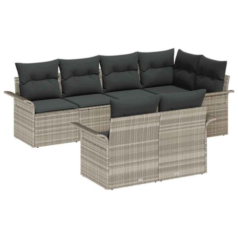 Zestaw Sof na Ogród z poduszką 7 pcs Jasnoszary polirattan