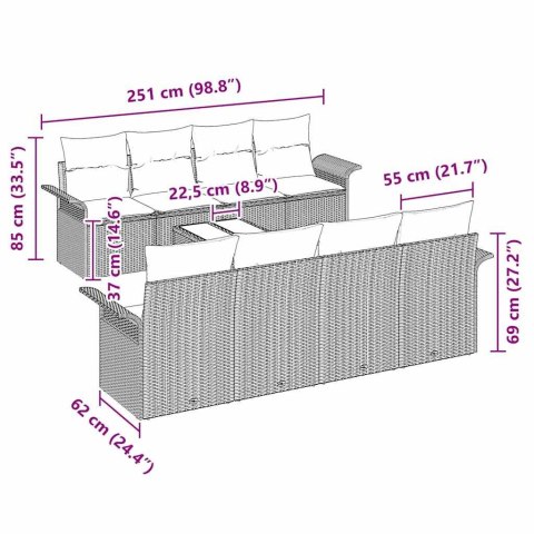 Zestaw Sof na Ogród z poduszką 9 pcs Brązowy polirattan