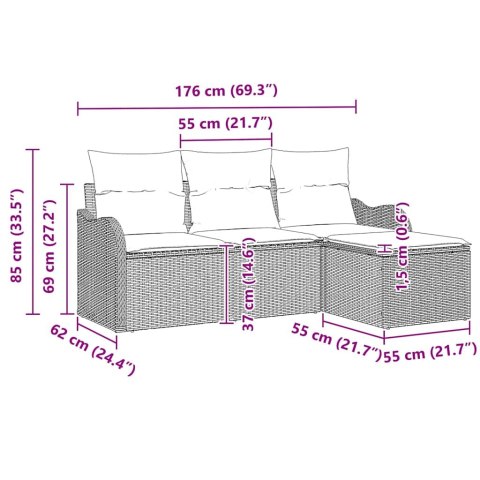Zestaw Sof na Ogród z poduszką 4 pcs Jasnoszary Polirattan