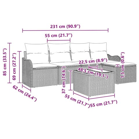 Zestaw Sof na Ogród 6 pcs Jasnoszary polirattan