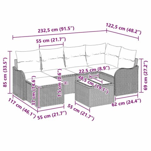 Zestaw Sof na Ogród 7 pcs Jasnoszary polirattan