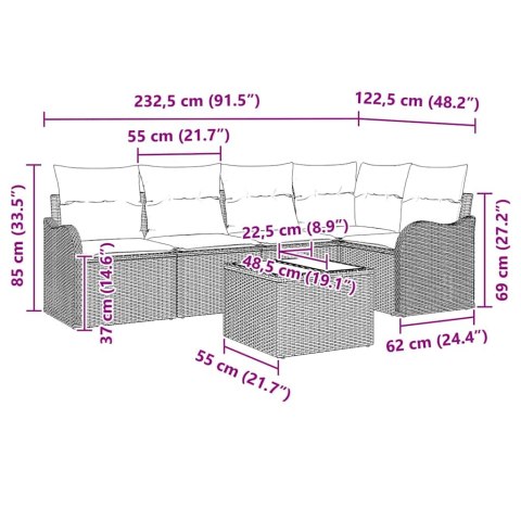 Zestaw Sof na Ogród z poduszką 6 pcs Brązowy Polirattan