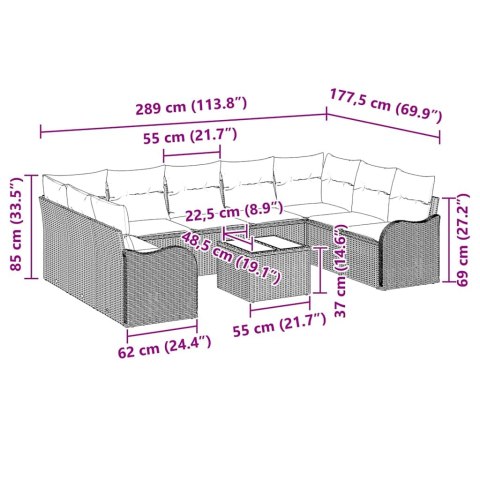 Zestaw Sof na Ogród 10 pcs Czarny polirattan