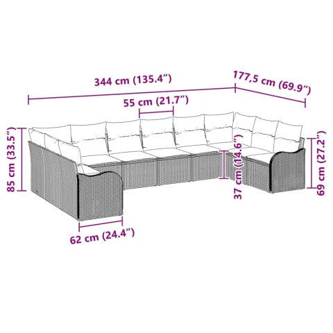 Zestaw Sof na Ogród 10 pcs Jasnoszary polirattan