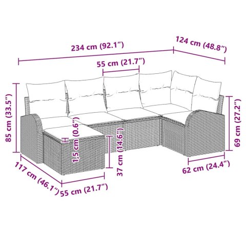 Zestaw Sof na Ogród 6 pcs Szary polirattan